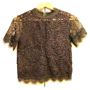 Intricate lace metal grey top